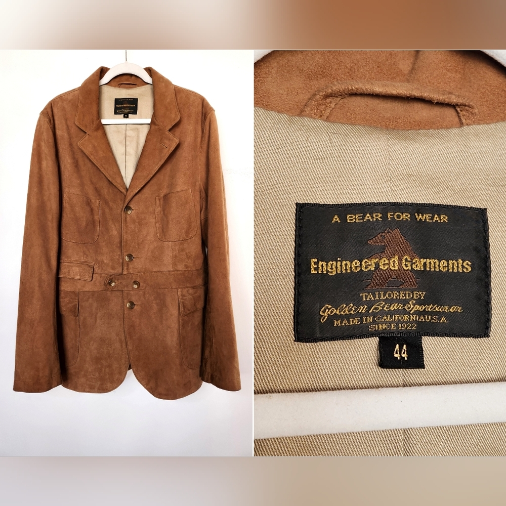 Engineered Garments Golden Bear Brown Suede Leather Hunting Jacket USA made 44 L